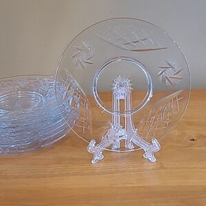 VINTAGE Pinwheel Etched Embossed Pattern Clear Glass Dessert Plates, Set of 8